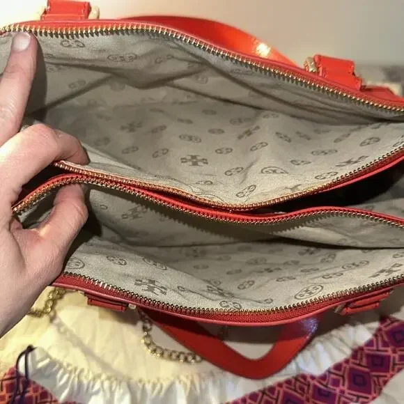 Tory Burch RED Robinson Double Zip Tote with cross body EUC - Picture 13 of 15
